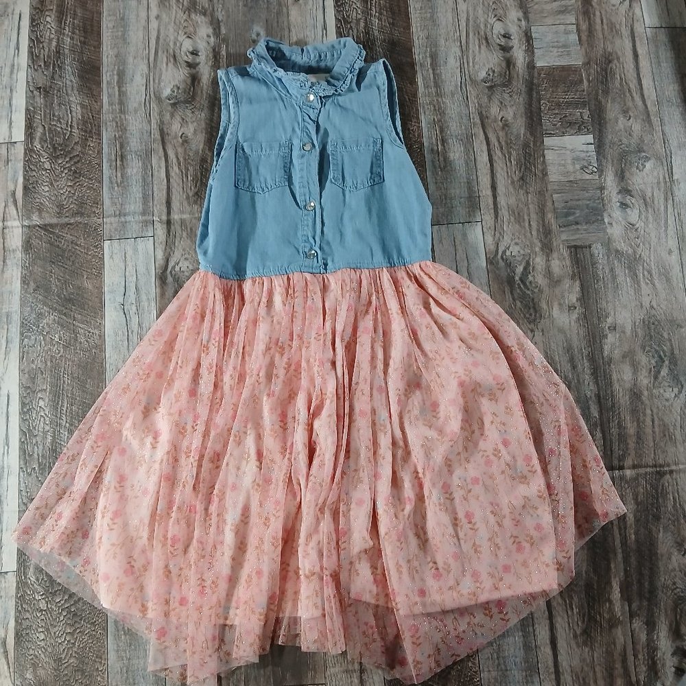 Young Hearts Denim Top Floral Tulle Bottom Girls Size 10